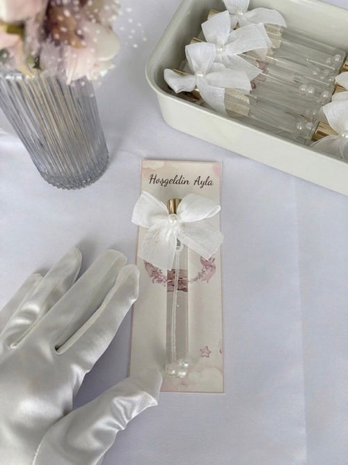 İnci Çiçekli/Fiyonklu Cam Kolonya🤍✨