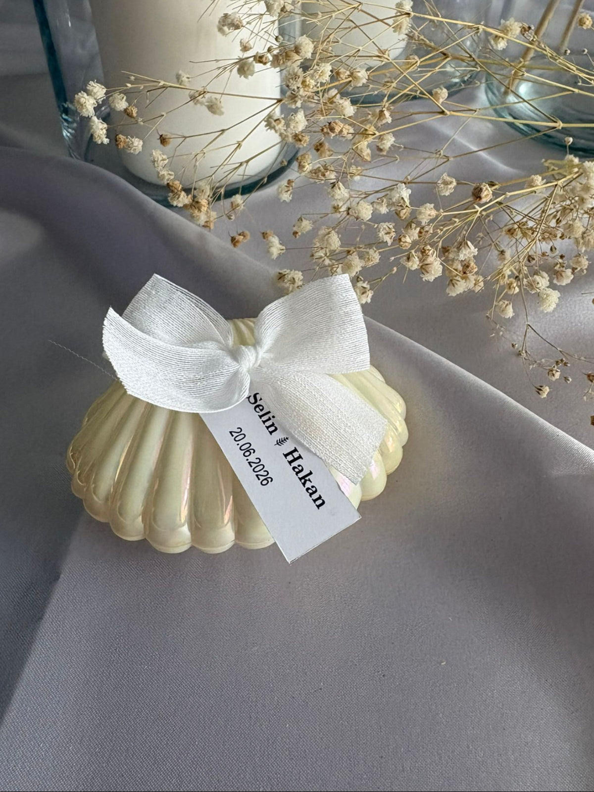 Sedef Işıltılı İstiridye Hediyelik Mum 🐚✨